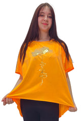 Gold Foil Spring Flower High Low Hem Cotton Top