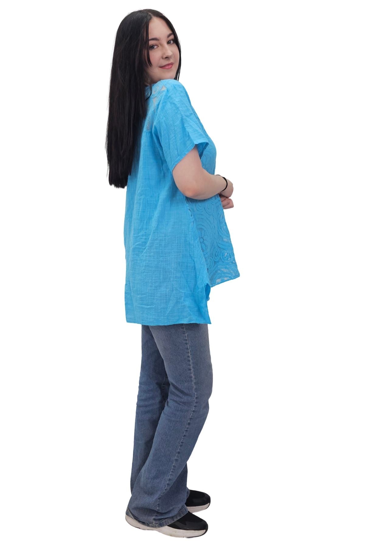 Circular Geometric Pattern Side Slit Cotton Top