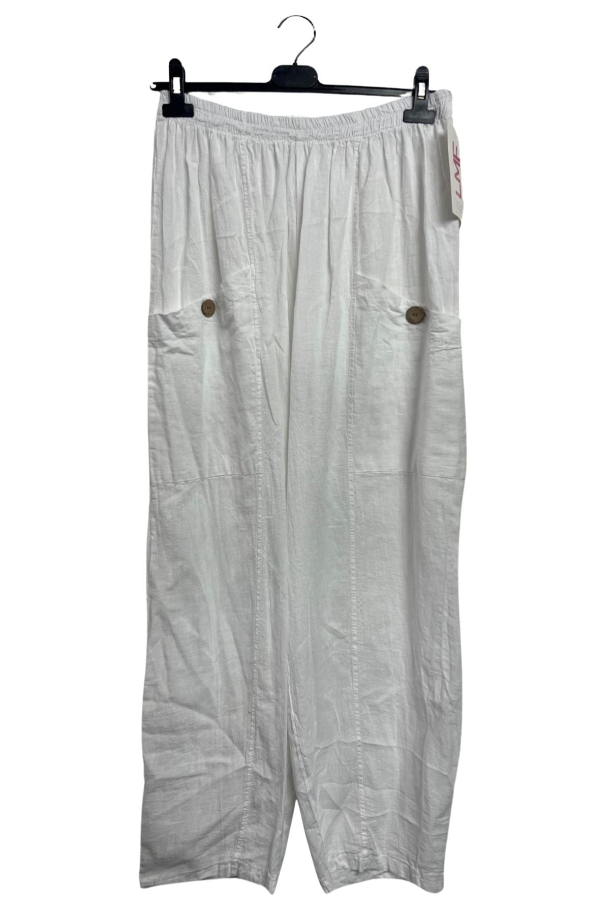 Plain Two Front Pockets Wide Leg Linen Trousers