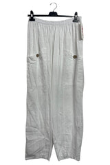 Plain Two Front Pockets Wide Leg Linen Trousers