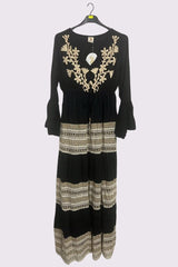 Flower Embroidered Crochet Detail Tiered Crochet Maxi Dress