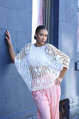 Floral Lace Crochet Open-Work Cotton Top