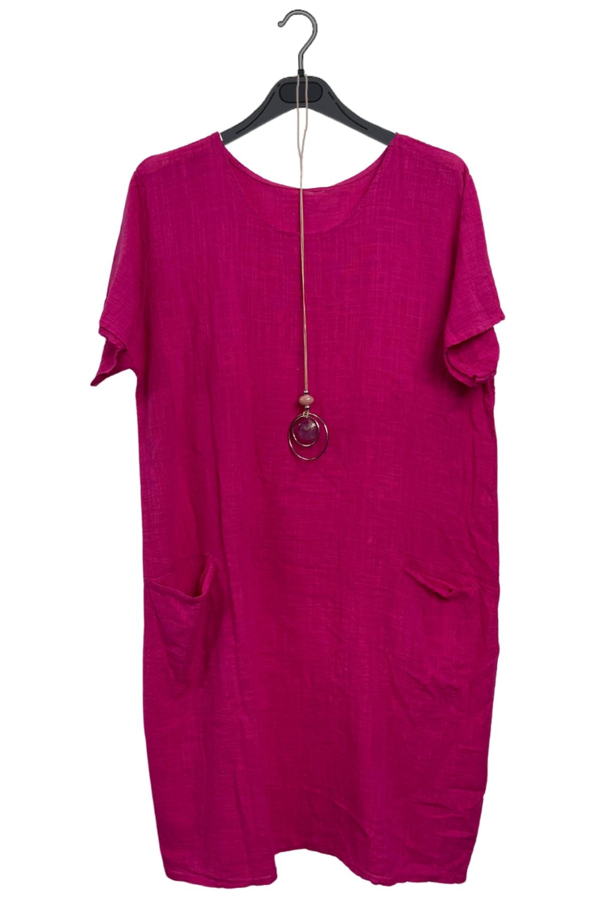 Plain Two Front Patch Pockets Cotton Dress