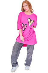 Dual Metallic Foil Hearts Oversized Top