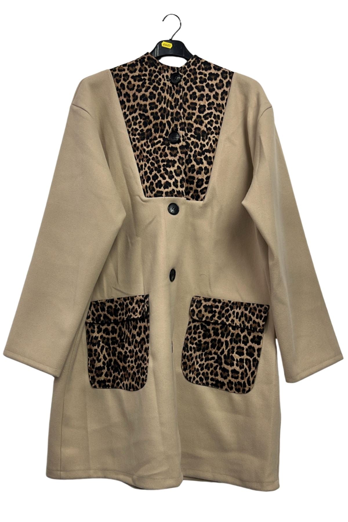 Leopard Print Button-Up Front Two Pockets Coat