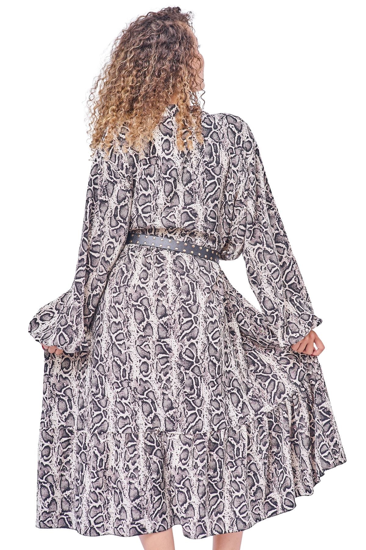All-Over Leopards Print Button-Front Dress