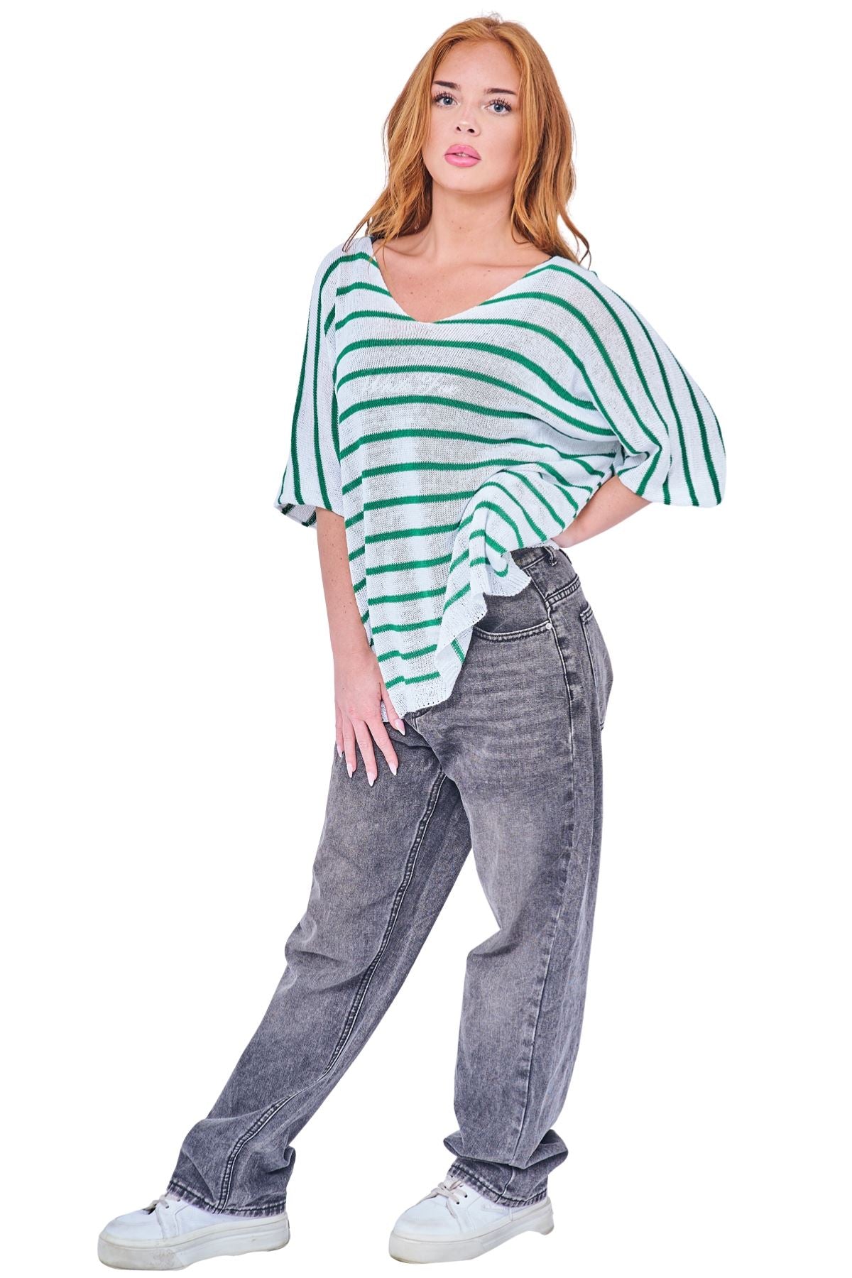 Stripe Pattern Tunic Cotton Top