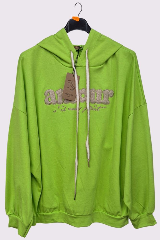 Amour Motif Lurex Embroidery Oversized Hoodstring Cotton Hoodie