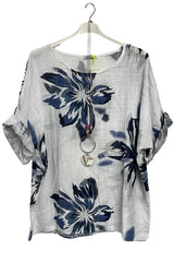 Floral Print Tunic Necklace Cotton Top