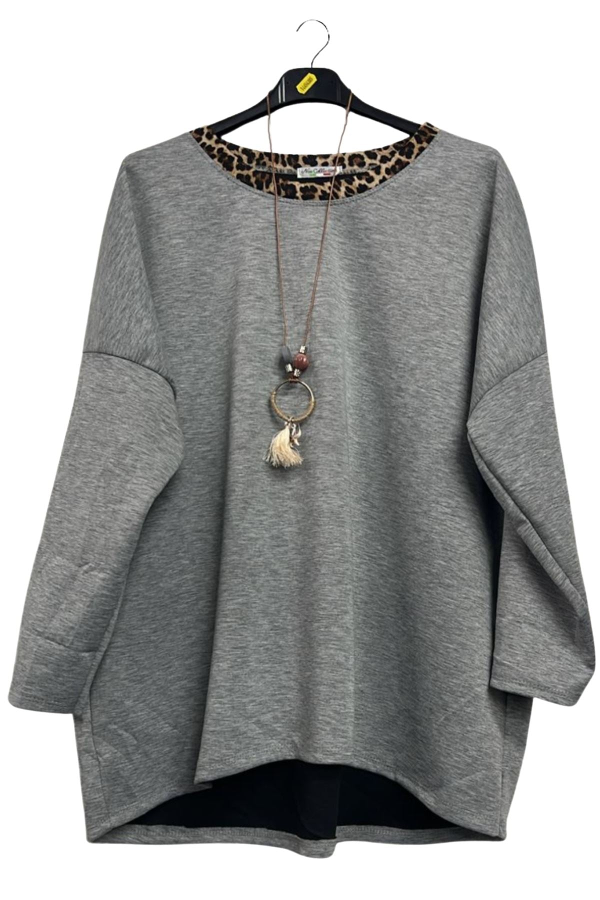 plain leopard hem tunic top