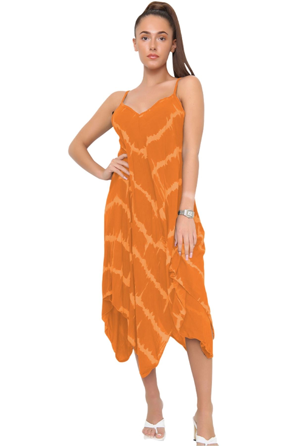 Tie Dye Print Draped Hem Dress