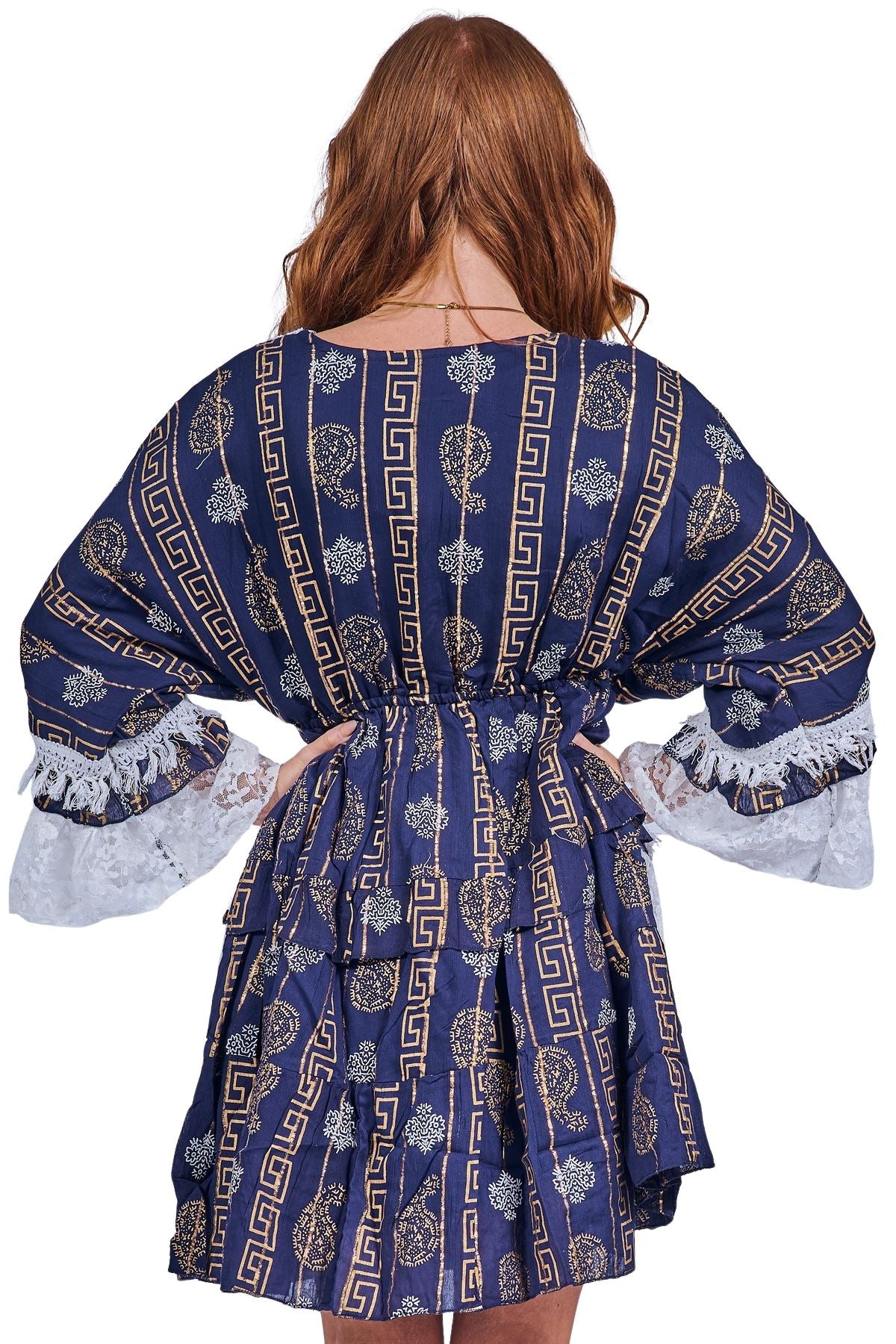 Geometric Floral-like Pattern Bohemian Resort Style Dress