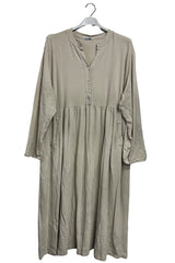Plain Side Pockets Empire Seam With Gathered Cotton Dress