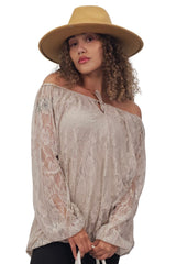 Floral Lace Overlay Curved Hemline Top