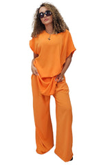 Plain Side Tie Detail Drawstring Waistband Co-Ord Set