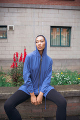 Plain Zip-Front Drawstring Hem Cotton Hoodie
