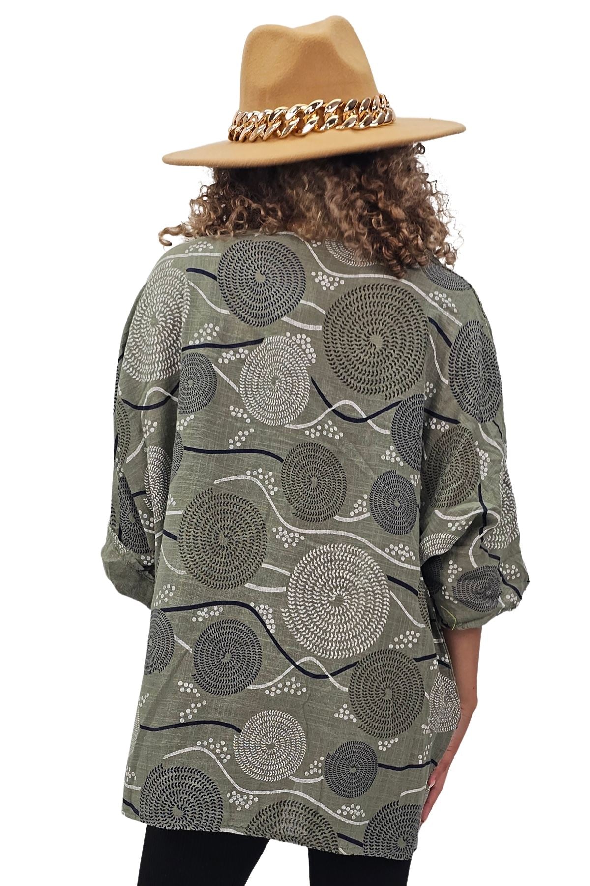 Stripe Mandala Print Necklace Cotton Top