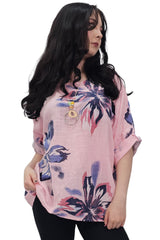 Floral Print Tunic Necklace Cotton Top