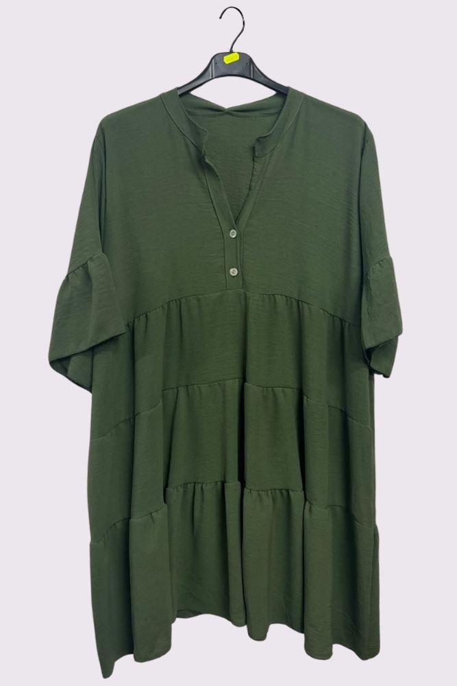 Plain Tiered Flared Sleeve Dress